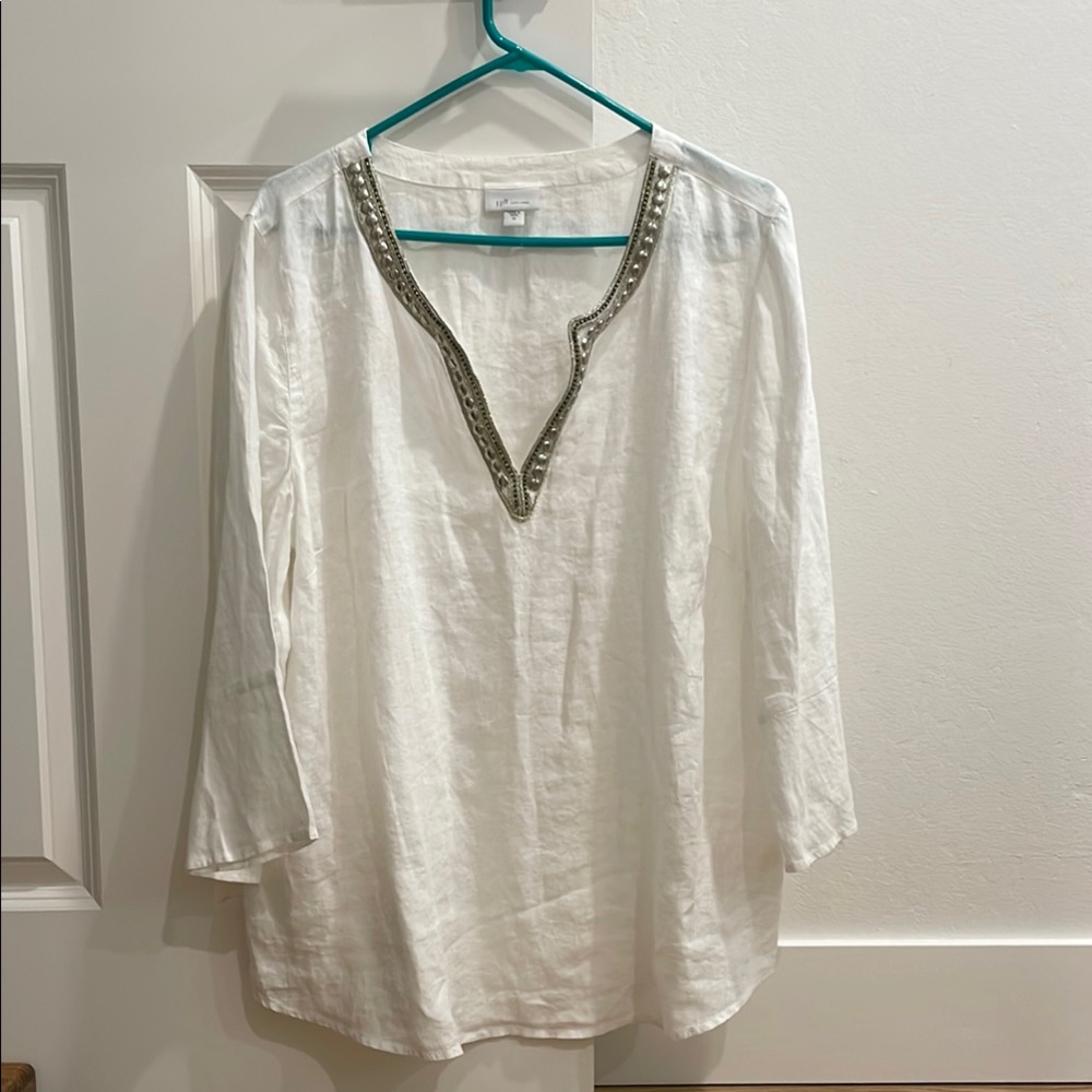 J. Jill Embellished White Women's Tunic Top XL